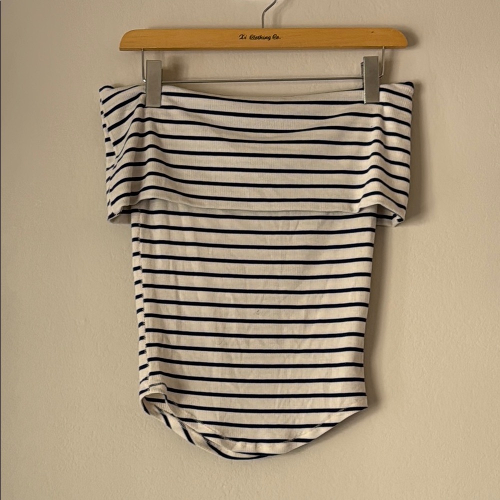 We The Free Gray Striped Off the Shoulder Ribbed Top